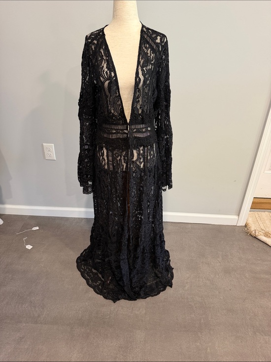 Boston Proper Jackets & Blazers - Boston Proper Black Lace Long Duster Cardigan Medium
